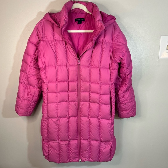 Lands' End Other - Lands End Girls Pink Goose Down Puffer Jacket Long Parka Winter Coat Size L (14)